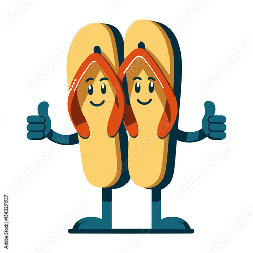 This pair of smiling, anthropomorphic flip-flops giving a thumbs-up is perfect for websites and blogs related to summer, beachwear, travel, or a relaxed lifestyle.

