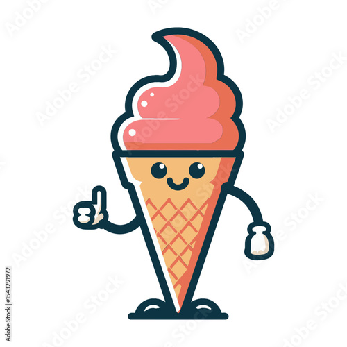 This charming ice cream cone mascot, with a happy face and thumbs-up, is ideal for websites or blogs about desserts, summer, kids' activities, food service, or general positivity and approval.

