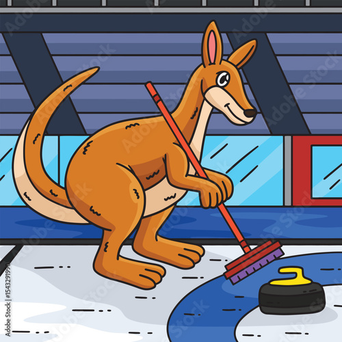 Curling Kangaroo Colored Cartoon Illustration 