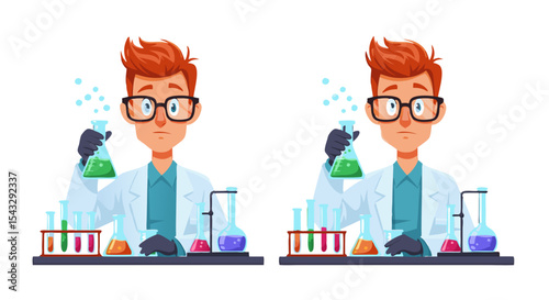 cartoon character Scientist with Green Flask - Laboratory Experiment Scene  vector illustration  Vector Style Art isolated on transparent background