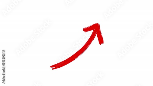 Hand drawn red brush arrow curving upward to the right on a clean white background animation. for emphasis in presentations, marketing videos, call to actions, or animated explainer content