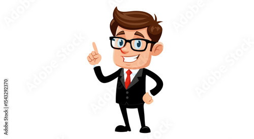 cartoon character smiling Man in Suit Pointing Upwards vector illustration  Vector Style Art isolated on transparent background