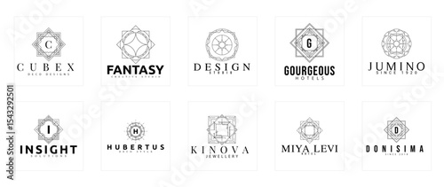 Art Deco Logo Design Set – Luxurious Geometric Emblems with Bold Lines and Vintage Glamour

