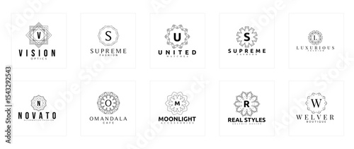 Art Deco Logo Design Set – Luxurious Geometric Emblems with Bold Lines and Vintage Glamour

