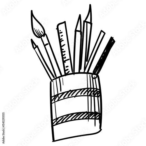 Pencil Box Vector Hand Drawing Art
