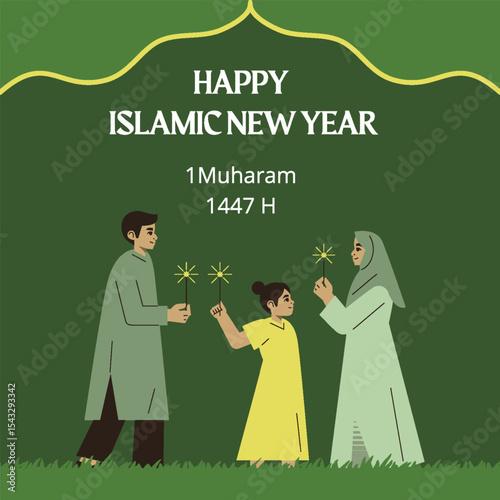 Green Illustration Islamic New Year Instagram Post