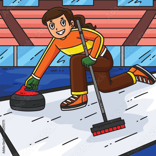 Curling Female Skip Delivering Stone Colored 