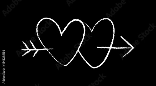 Hand-drawn heart pierced by an arrow chalk icon. Romantic doodle, crayon love symbol .