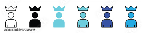Crowned Person Icon – Leadership, Royalty, and VIP User Symbol Set