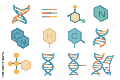 Colorful dna and molecular structures on gradient background
