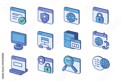Internet security and global network icons for web development