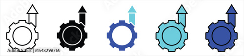 Gear with Up Arrow Icon Set – Optimization and Growth Symbol