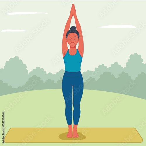 A women doing Mountain Pose (Tadasana) in park