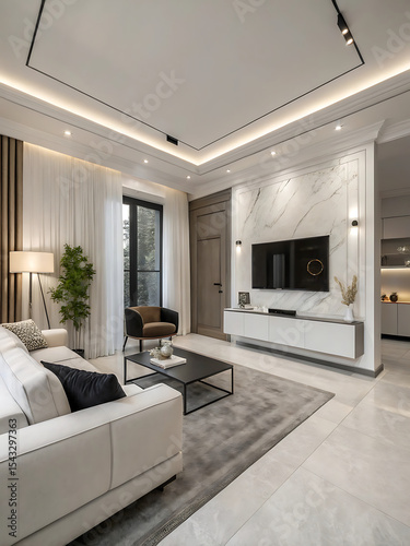 Wallpaper Mural Modern Minimalist Living Room Interior Design Elegant Space with Neutral Tones and 4K Resolution Torontodigital.ca