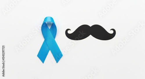 Awareness Ribbon of Prostate Cancer Symbol And a Black Paper Mustache Isolated on White