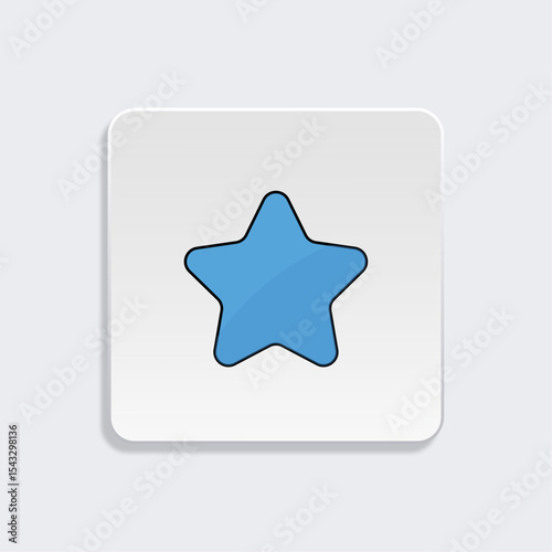 Rounded blue star icon, Soft-edged favorite symbol, UI star button, Smooth five-pointed star, Flat rating icon, Blue graphic star, Modern star shape element, vector illustration.