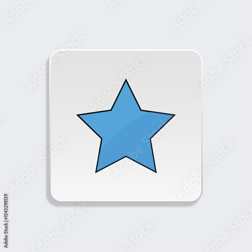 Blue star icon, Favorite symbol button, Flat rating star, UI star element, Five-pointed star vector, Minimal star graphic, Digital star icon on square, vector illustration.