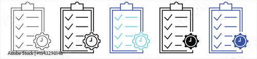 Checklist Clipboard Icon with Clock Badge – Task and Time Management Symbol Set