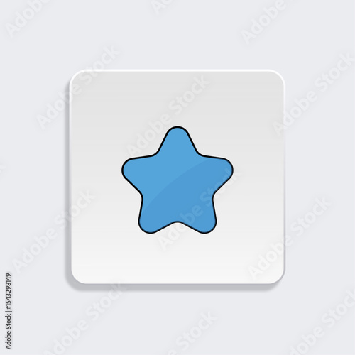 Rounded blue star icon, Soft-edged favorite symbol, UI star button, Smooth five-pointed star, Flat rating icon, Blue graphic star, Modern star shape element, vector illustration.