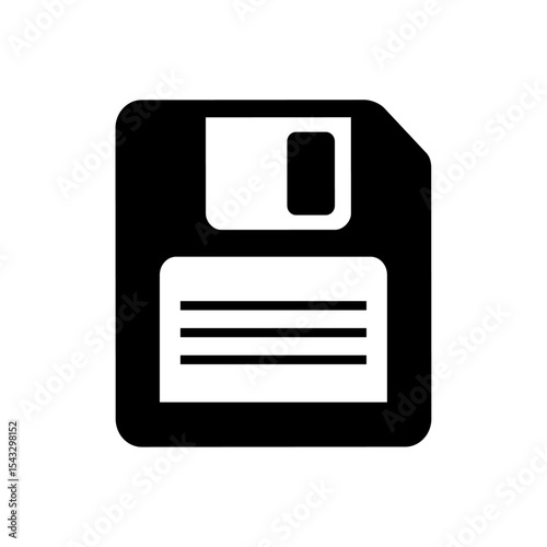 Floppy disk icon, Save file symbol, Vintage storage device, Black diskette silhouette, Retro data icon, Digital save vector, Flat memory disk illustration, vector illustration.
