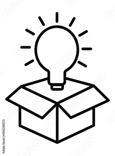 Bright idea pops out of box. Inspiration icon or out of the box idea with light bulb on transparent background
