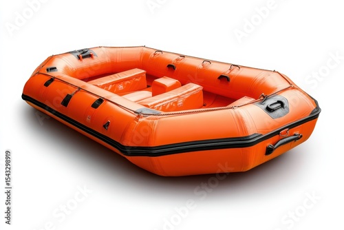 Inflatable raft boat orange river adventure Water sports recreation outdoor on White Background. Generative Ai