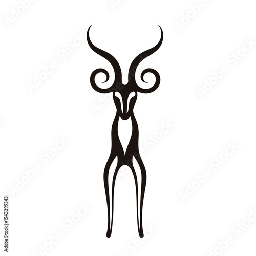 Minimal tribal gazelle or antelope vector icon design with upright form, clean lines, and abstract silhouette for brand identity, wildlife, and art projects

