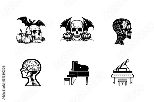 Six diverse skull and music silhouettes