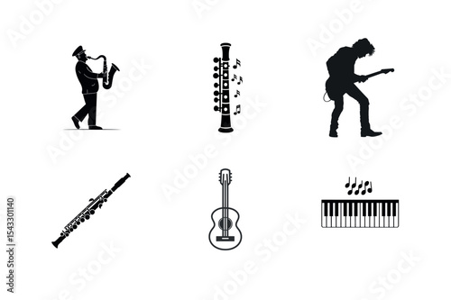Music instruments musicians silhouette