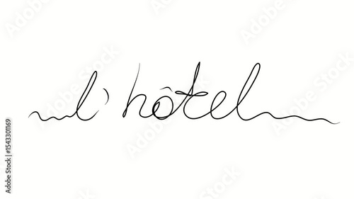 Hotel text in French. One line drawing doodle hand drawn. Video 4k  object illustration, minimalism hand drawn sketch design modern new