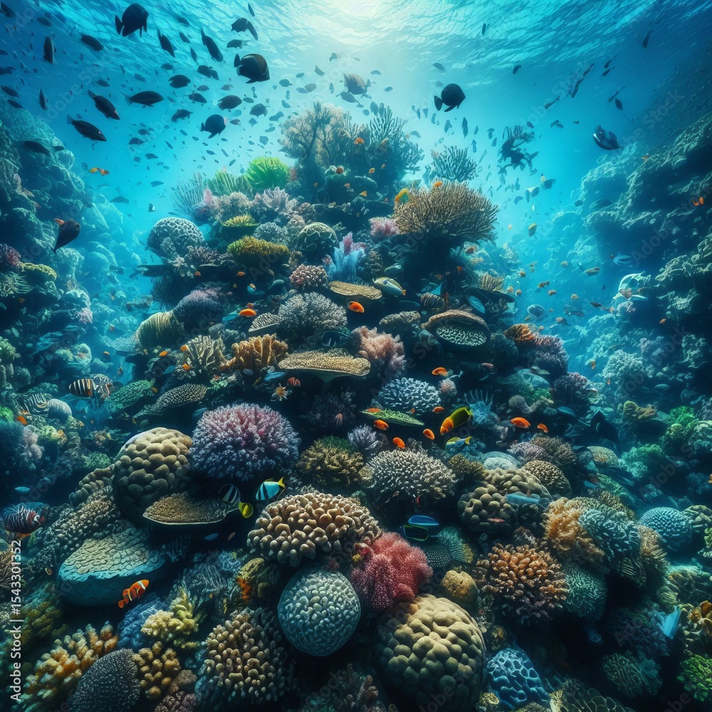 Obraz premium Coral reef formations without divers