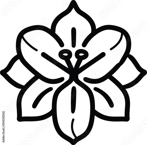 Minimalist Black and White Floral Design Featuring Elegant Stylized Lily Shape Illustration