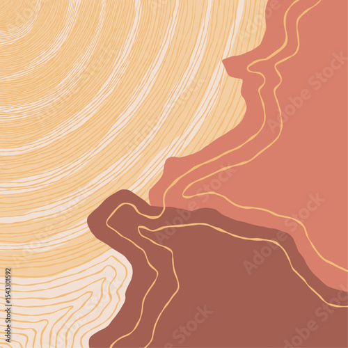 Abstract Minimalist Illustration with Earth-Tone Layers and Line Patterns