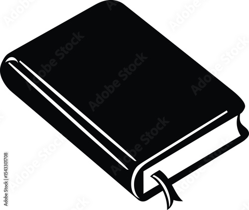 Minimalist Black Book Illustration with Ribbon Bookmark Education, Reading, and Knowledge Symbol