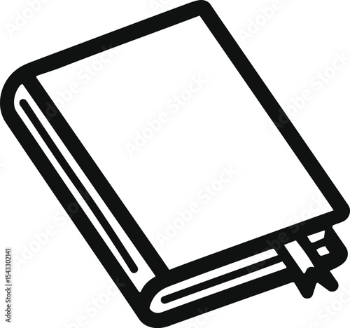 Simple Black and White Illustration of a Closed Book with Bookmark Page Indicator