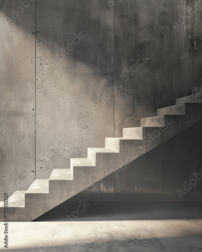 Abstract architectural stairs with soft colored shadows on concrete walls. Stylish minimal layout, perfect for abstract background, branding, or real estate design.