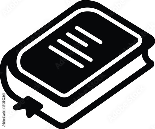 Stylized Black and White Illustration of a Closed Book with Ribbon Bookmark