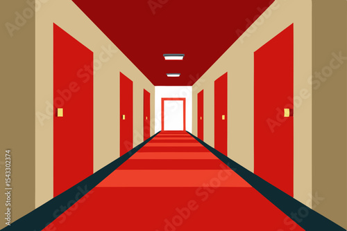 corridor with red carpet and columns