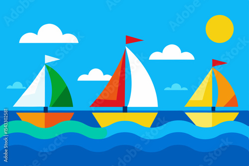 Luxury yachts and sailboats glide across the summer sea under a sunny sky, offering an ideal vacation on the ocean waves