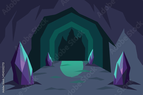 An illustrative vector of a tent in a serene mountain landscape under a starry night sky, perfect for a camping or travel design