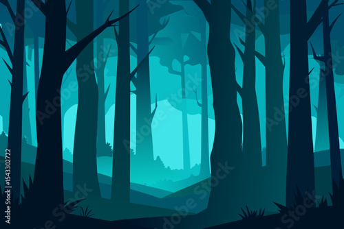 Spooky Halloween night with an abstract tree silhouette against a moonlit sky, perfect for a scary forest illustration