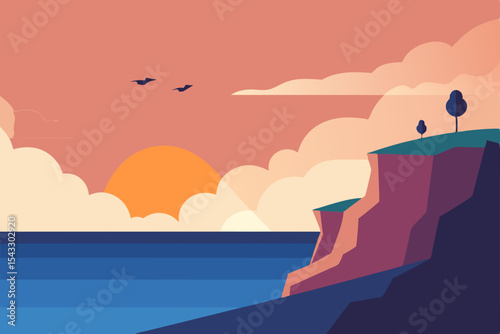 Man silhouette on a bridge at sunset with mountains and a vast sky landscape