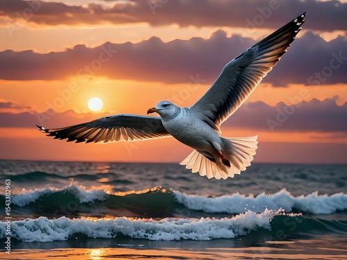 seagull in the sunset
