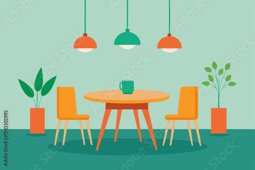 Empty brown wooden chairs and tables furnish a comfortable cafe or restaurant interior