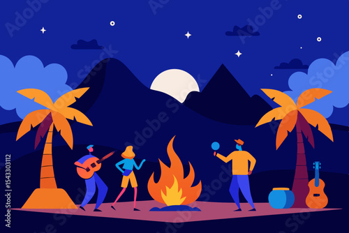 Christmas nativity scene with stars, a little girl, and a deer silhouette against a night sky