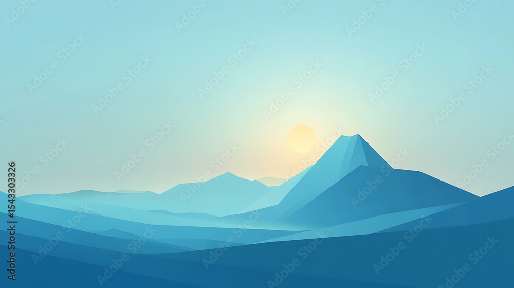 Naklejka premium Low poly landscape with a sunrise over the mountains.