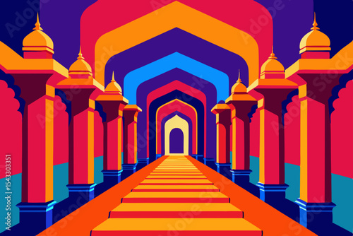 
A vector illustration of a mosque, church, and cathedral in Agra, Helsinki, and Russia showcasing diverse religious architecture, historic landmarks, a