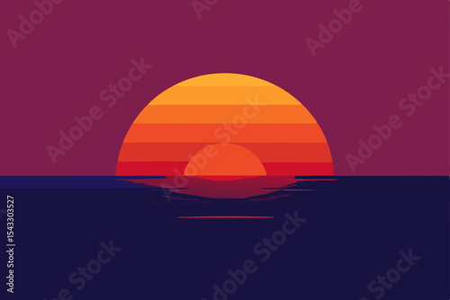 Sunrise and sunset over the ocean, painting the sky with fiery orange and red hues, reflecting on the water at the horizon