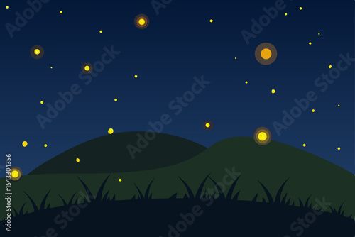 Moonlit night sky with stars over a dark nature landscape, a beautiful illustration