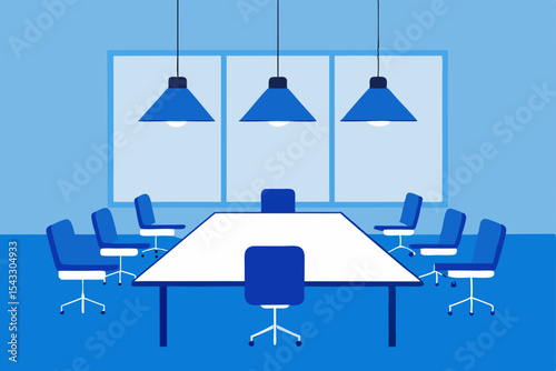 Empty table and chairs in a modern office interior design